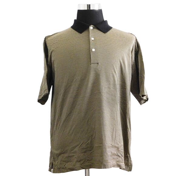 Alan Flusser Golf Tan Striped Cotton Short Sleeve Polo Mens Large Shirt - Picture 1 of 5